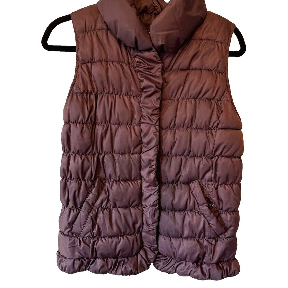 Coldwater Creek Puffer Vest Women Large XS 4-6 Dark Purple Quilted Full Zip - Picture 2 of 10